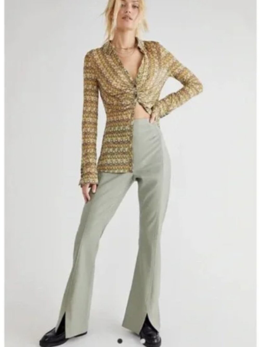 Free People We the Free Real Deal Slit Vegan Pants in Seagrass 29